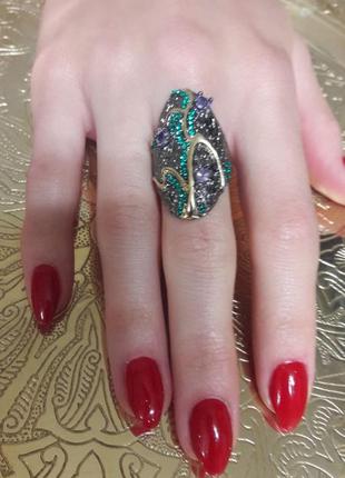 Шикарное серебрянное кольцо с натуральным аметистом3 фото