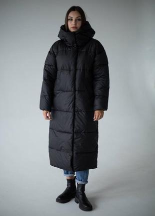 Стильное длинное зимнее пальто пуховик оверсайз1 фото