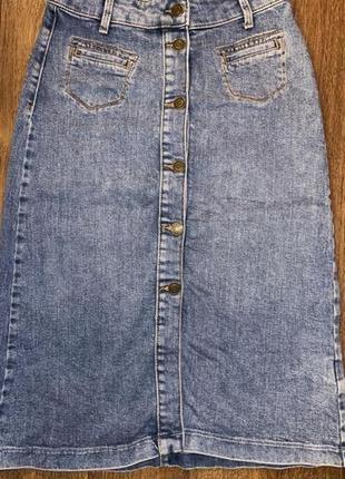 Стильная винтажная джинсовая коттоновая деним длинная юбка в обтяжку миди на пуговицах xs/s3 фото