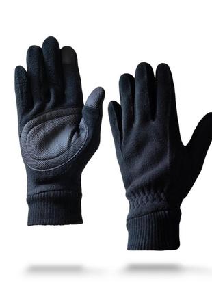 Спортивные мужские флисовые перчатки черного цвета