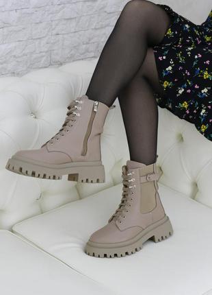 Женские кожаные ботинки-берцы зимние на платформе цвет визон berta размеры 32-413 фото