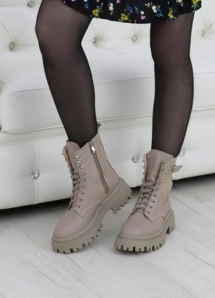 Женские кожаные ботинки-берцы зимние на платформе цвет визон berta размеры 32-412 фото