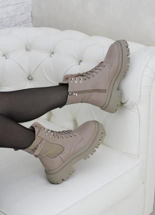 Женские кожаные ботинки-берцы зимние на платформе цвет визон berta размеры 32-414 фото