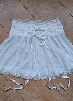 Сексуальная кружевная юбка с подвязками подтяжками чулок белая3 фото
