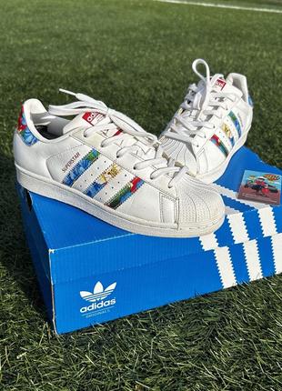 Женские кожаные кроссовки adidas superstar low top white floral