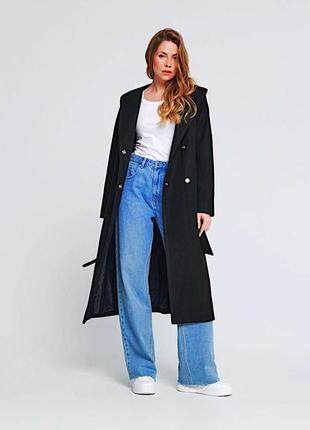 Черное пальто женское демисезонное стильное s xs классическое модное 42 44 с капюшоном с поясом плащ куртка тренч2 фото
