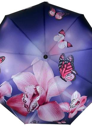 Жіноча складна парасоля автомат на 9 спиць з принтом квітів і метеликів від frei regen, fr0002-1