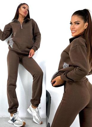 Спортивний костюм на флісі кофта вільного крою комір стійка з блискавкою штани джогери...