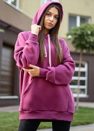 3 кольори🌈женское худи на флисе, теплая толстовка оверсайз на флисе