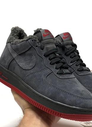 Зимние мужские кроссовки nike air force 1 winter grey red (мех) 40-41-42-43-44-451 фото