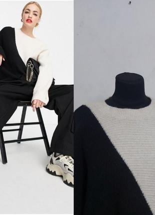 Вязаный свитер обьемной вязки  в стиле колор блок широкие рукава шерсть яка &other stories3 фото