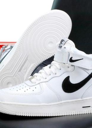 Зимние женские кроссовки nike air force 1 white black (мех) 36-37-38-38.5-39-40-41