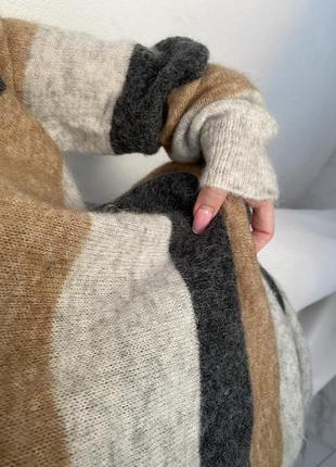 34% мохер 34% шерсть пушистый вязаный свитер туника полоска полосатый4 фото