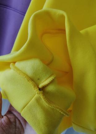 Тёплая кофта худи с капюшоном карман кенгуру большой карман цвет ярко жёлтый замеры полуобхват груди6 фото