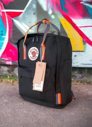 Черный рюкзак сумка fjallraven kanken classic 16l с радужными ручками4 фото