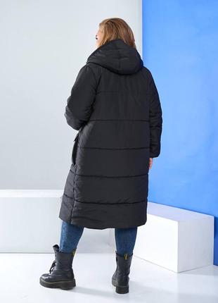 Водостойкое теплое зимнее стёганое пальто миди удлиненная куртка парка пуховик пальто с капюшоном наполнитель силикон батал чёрное мокко хаки9 фото