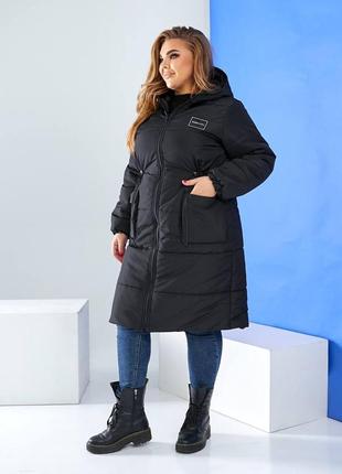 Водостойкое теплое зимнее стёганое пальто миди удлиненная куртка парка пуховик пальто с капюшоном наполнитель силикон батал чёрное мокко хаки8 фото