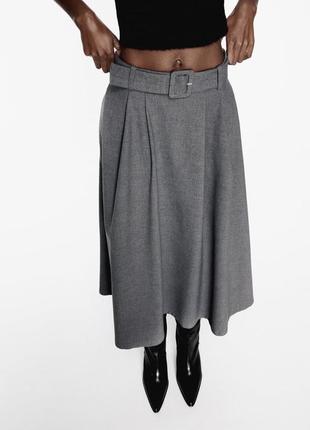 Розкльошена сіра міді спідниця zara new