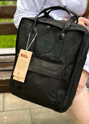Черный городской рюкзак kanken classic dark с кожаными ручками, канкен классик. 16 l1 фото