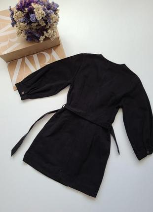 Платье сарафан чёрное коттон под пояс на запах zara xs s6 фото