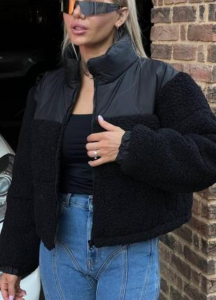 Уютная трендовая мягкая объемная женская курточка тедди комбинированная меховая куртка на молнии барашек1 фото
