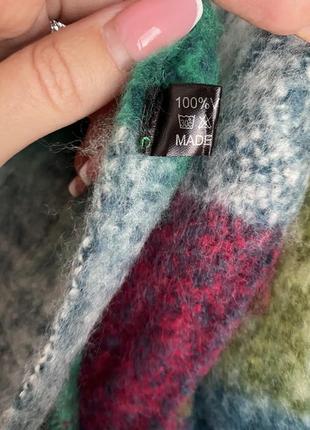 Пушистый яркий теплый разноцветный шарф с бахромой5 фото
