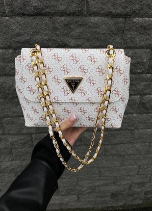 Жіноча сумка через плече guess, біла шкіряна сумочка гесс