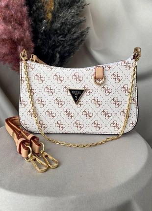 Женская сумочка guess, белая через плечо кожаная сумка
