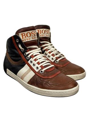 Hugo boss винтажные кожаные высокие кроссовки, кеды хай-топы (унисекс)1 фото