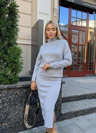 Жіночий теплий костюм зі спідницею міді теплий ангора зима