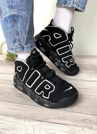 Зимние женские кроссовки nike air more uptempo winter black white (мех) 36-37-38-39-40-41