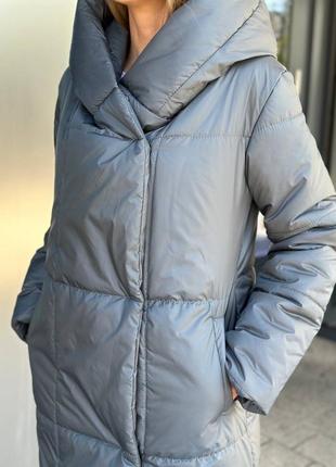 Длинное теплое пальто с капюшоном4 фото