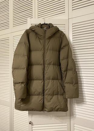 Длинная зимняя пуховая куртка uniqlo seamless down coat, хаки-беж2 фото