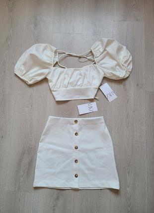 Платье набор костюм топ юбка молочное открытая спина zara s 5039/5406 фото