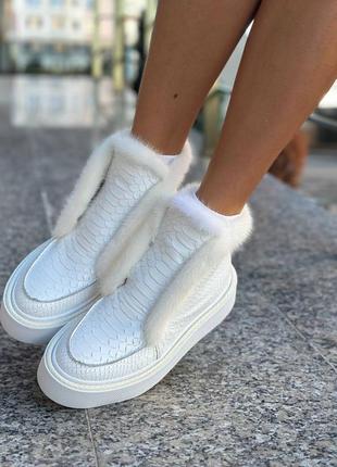 Екслюзивні черевики високі лофери з натуральної італійської шкіри та замші жіночі з норкою