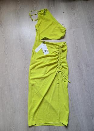 Плаття сукня топ спідниця лимонне неонове розріз збірка zara s 9878/1106 фото
