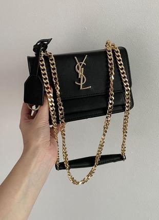 Сумка yves saint laurent sunset big chain black/silver mini chain black/gold чорна золото люкс