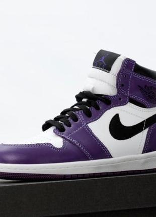 Зимові жіночі кросівки nike air jordan 1 winter purple white black (хутро) 372 фото