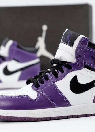 Зимові жіночі кросівки nike air jordan 1 winter purple white black (хутро) 371 фото