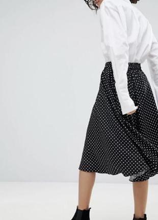 Стильная черная винтаж юбка плиссе в складку в белый горошек, черно-белая юбка в складку xs4 фото