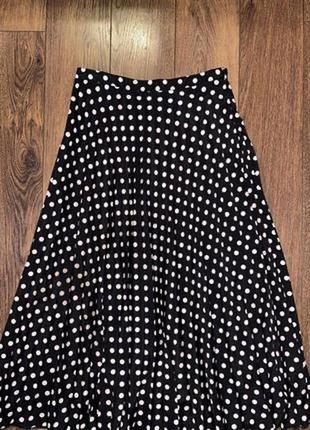 Стильная черная винтаж юбка плиссе в складку в белый горошек, черно-белая юбка в складку xs3 фото