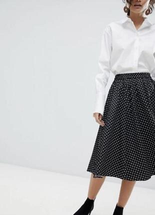 Стильная черная винтаж юбка плиссе в складку в белый горошек, черно-белая юбка в складку xs5 фото