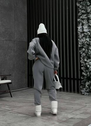 Жіночий теплий костюм-двійка флісовий з принтом для прогулянок, спортивні штани та реглан тринитка на флісі5 фото
