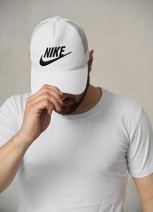 Кепка белая nike с сеткой, мужская бейсболка найк