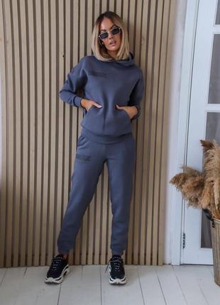Теплый спортивный костюм на флисе турецкая трехнить кофта с капюшоном карманы кенгуру