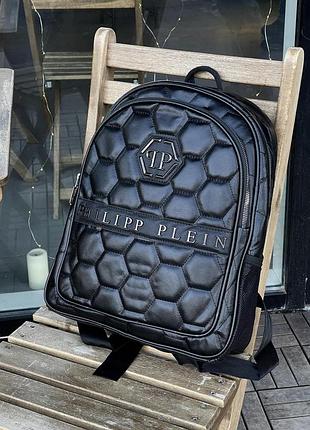 Рюкзак мужской кожаный philipp plein черный, повседневный, городской портфель филипп плейн