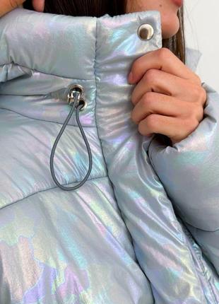 Женская зимняя теплая перламутровая куртка в универсальном размере 42 48 с капюшоном ткань плащевка силикон8 фото