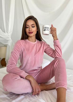 Плюшевый костюм для дома кофта и штаны, плюшевая пижама кофточка и штаны, домашний костюм из плюшевого велюра, пижамка велюр плюш