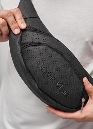 Бананка кожаная черная calvin klein, мужская, поясная, нагрудная сумка кельвин кляйн