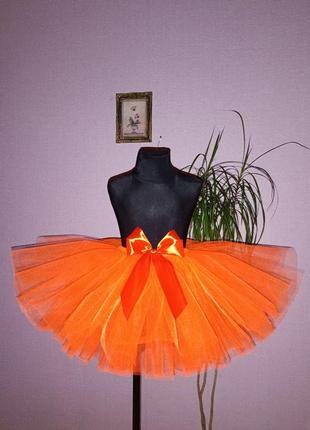 Юбка оранжевая 3-7 оранжевая пышная фатиновая маскарадный костюм лисичка морковка1 фото